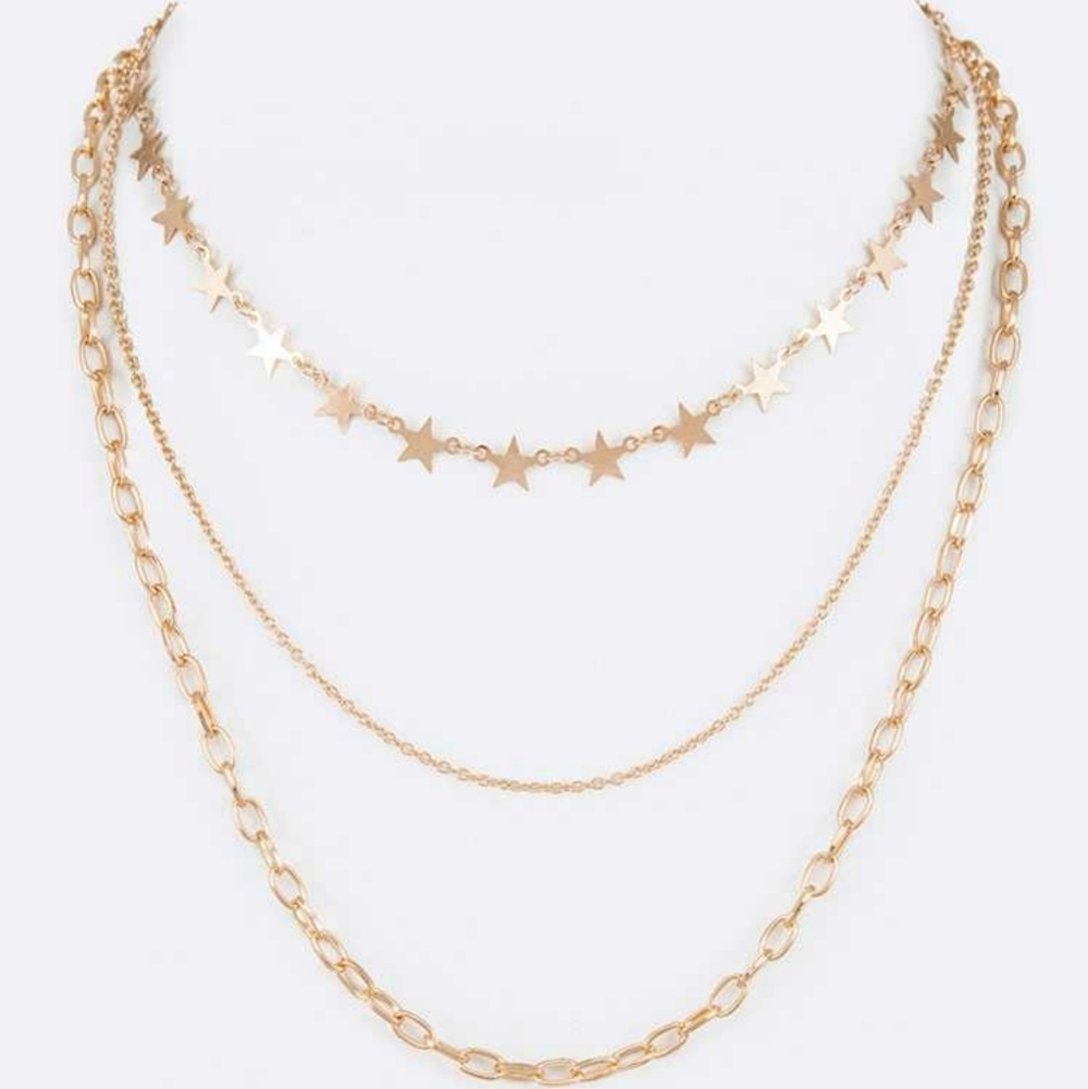 J. Elise Boutique Gold Dainty Star Mix Chain Layer Fashion Necklace